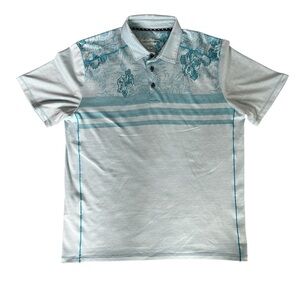 Men's Tommy Bahama Hibiscus Horizon Turquoise Polo Size Medium